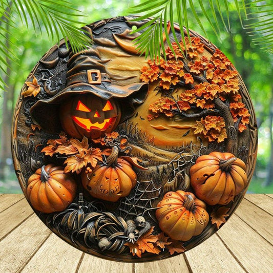 Halloween Pumpkin Metal Sign Spooky Decor