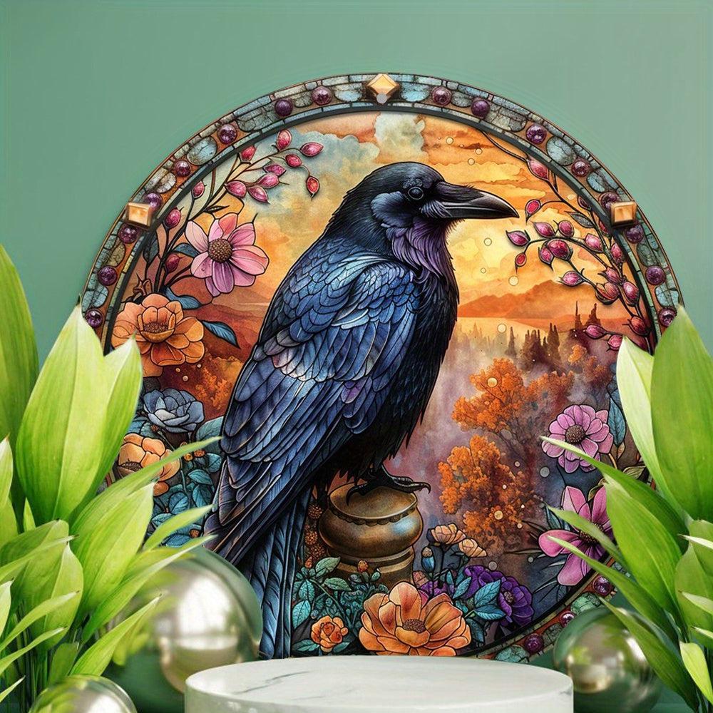 Floral Dark Crow Metal Sign Witchy Raven Gothic Decor-MoonChildWorld