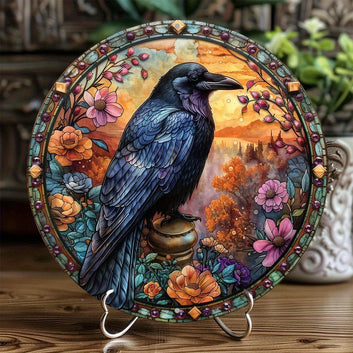 Floral Dark Crow Metal Sign Witchy Raven Gothic Decor