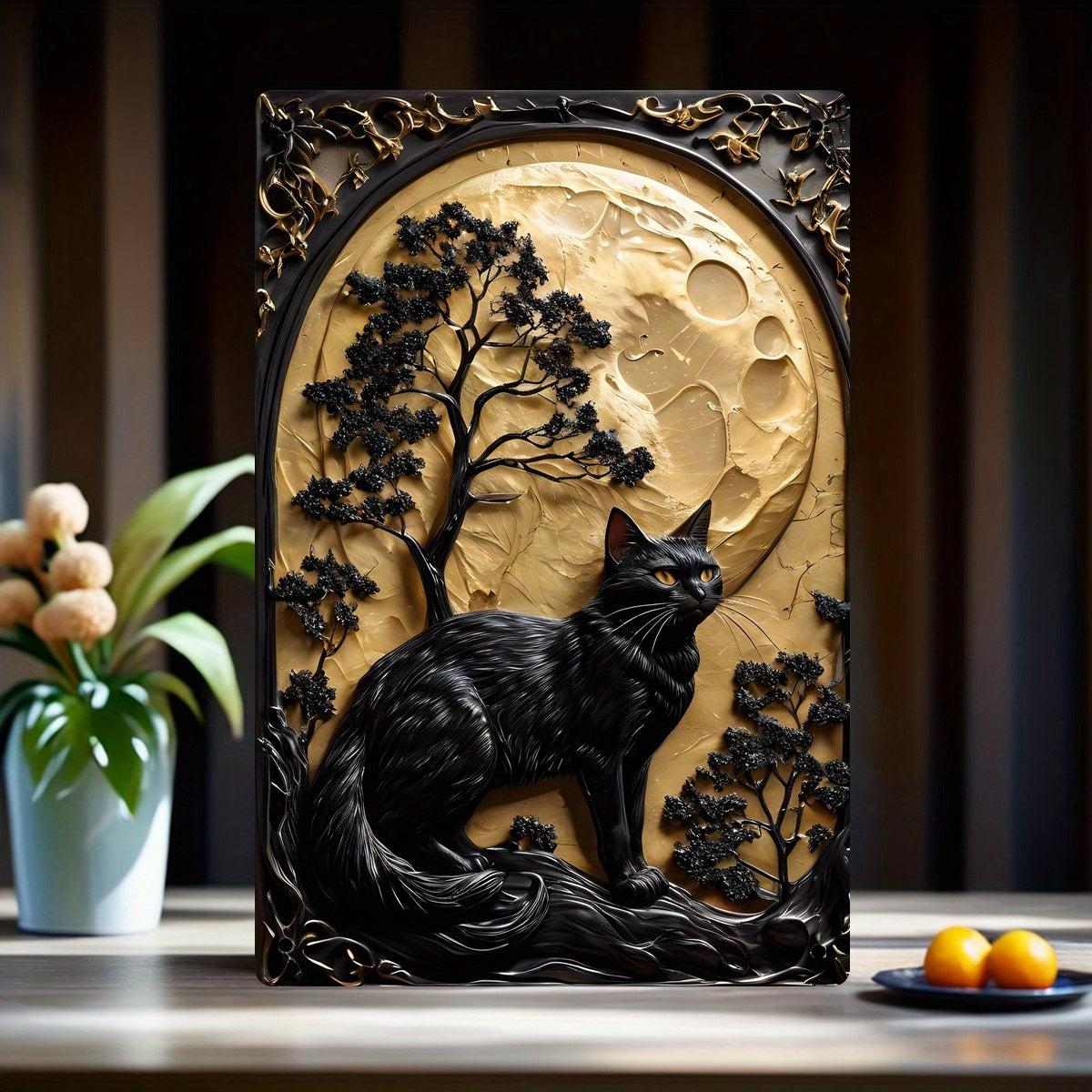 Black Cat Under The Moon Metal Sign Gothic Decor-MoonChildWorld