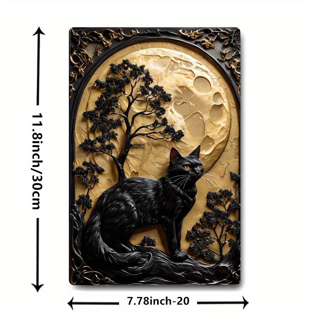 Black Cat Under The Moon Metal Sign Gothic Decor-MoonChildWorld