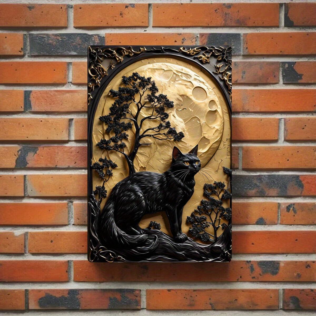 Black Cat Under The Moon Metal Sign Gothic Decor-MoonChildWorld