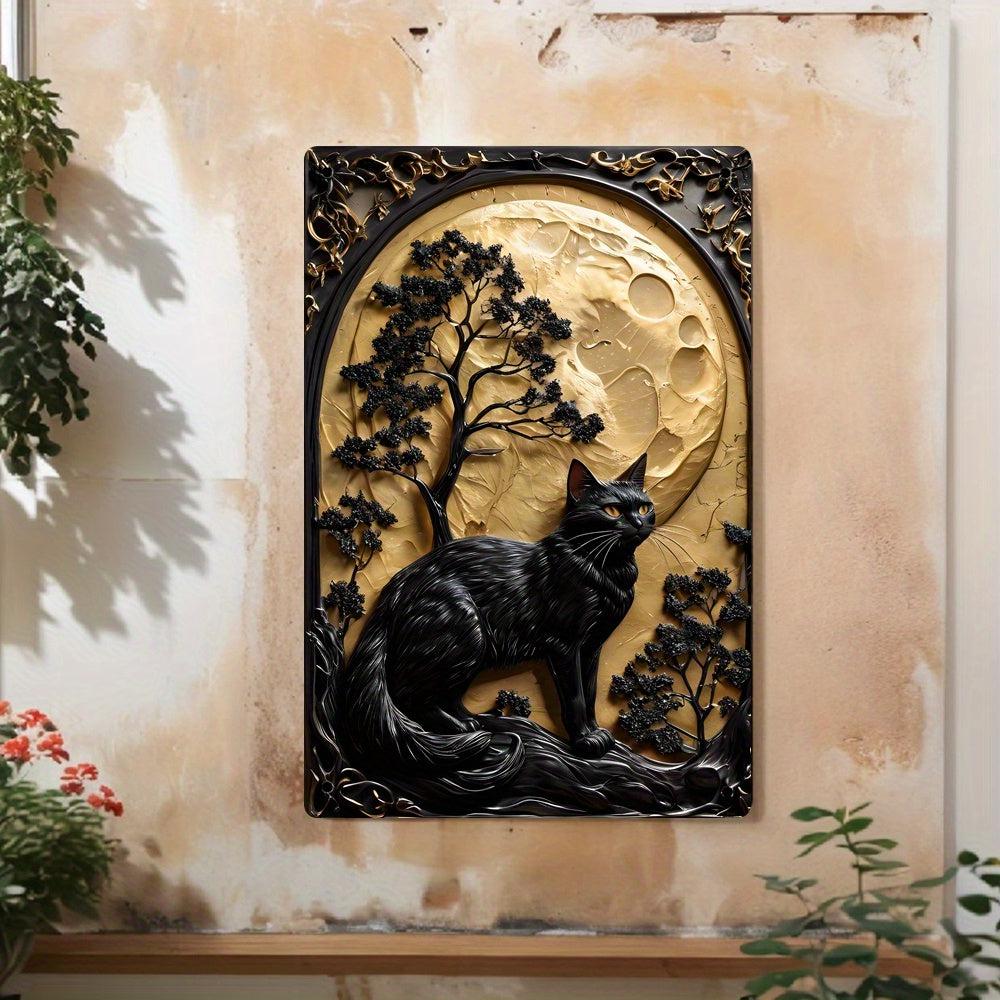 Black Cat Under The Moon Metal Sign Gothic Decor-MoonChildWorld