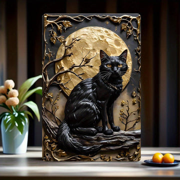 Black Cat Under The Moon Metal Sign Gothic Decor-MoonChildWorld