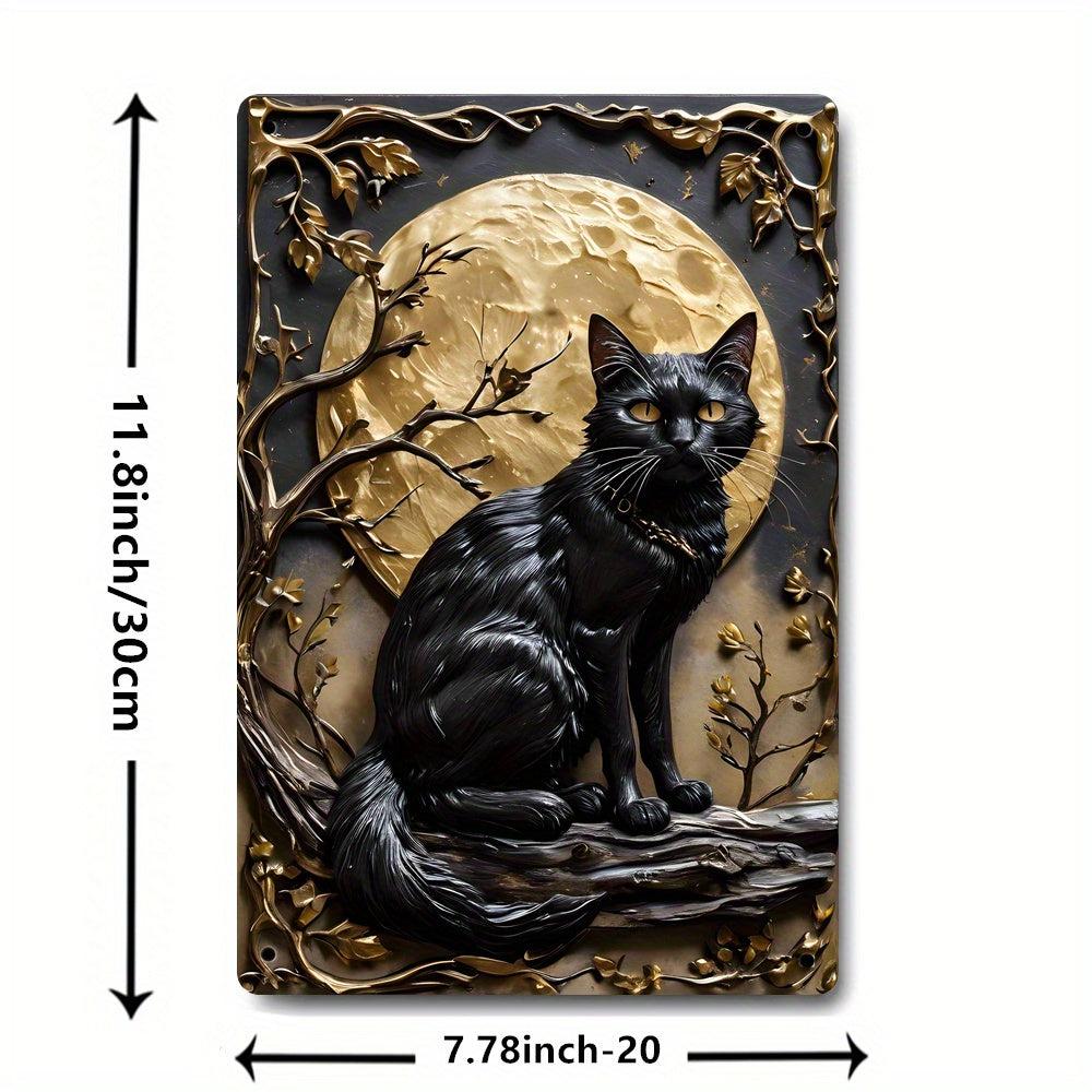 Black Cat Under The Moon Metal Sign Gothic Decor-MoonChildWorld