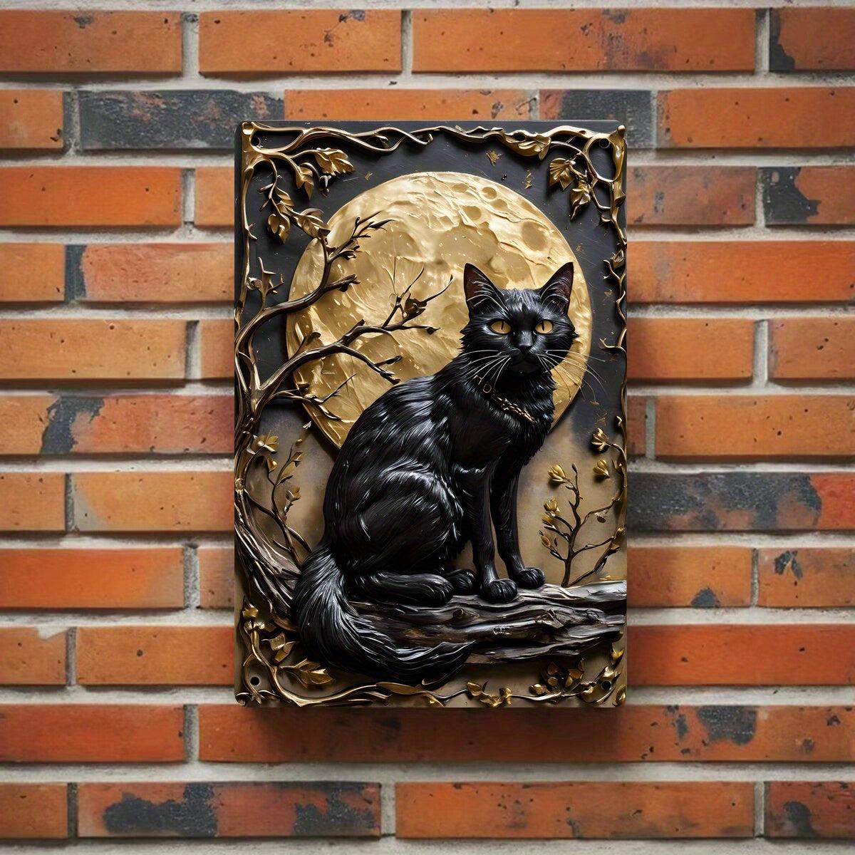 Black Cat Under The Moon Metal Sign Gothic Decor-MoonChildWorld