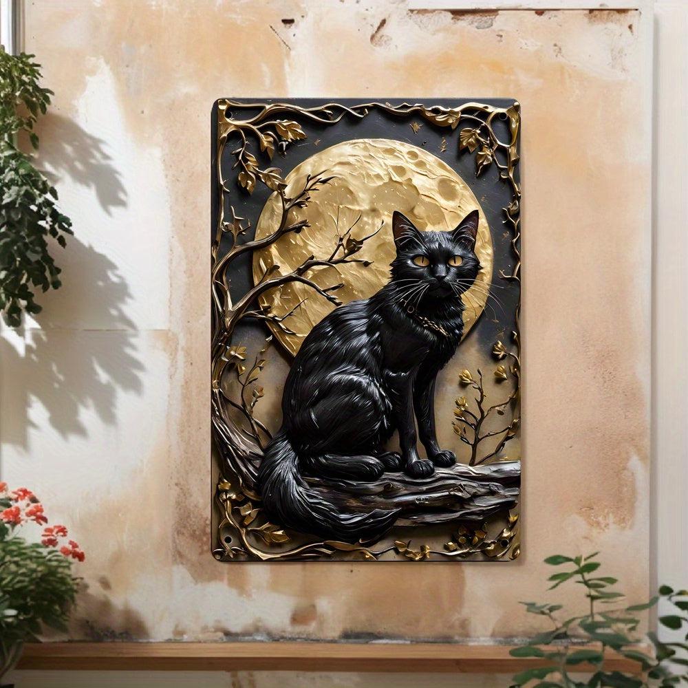 Black Cat Under The Moon Metal Sign Gothic Decor-MoonChildWorld