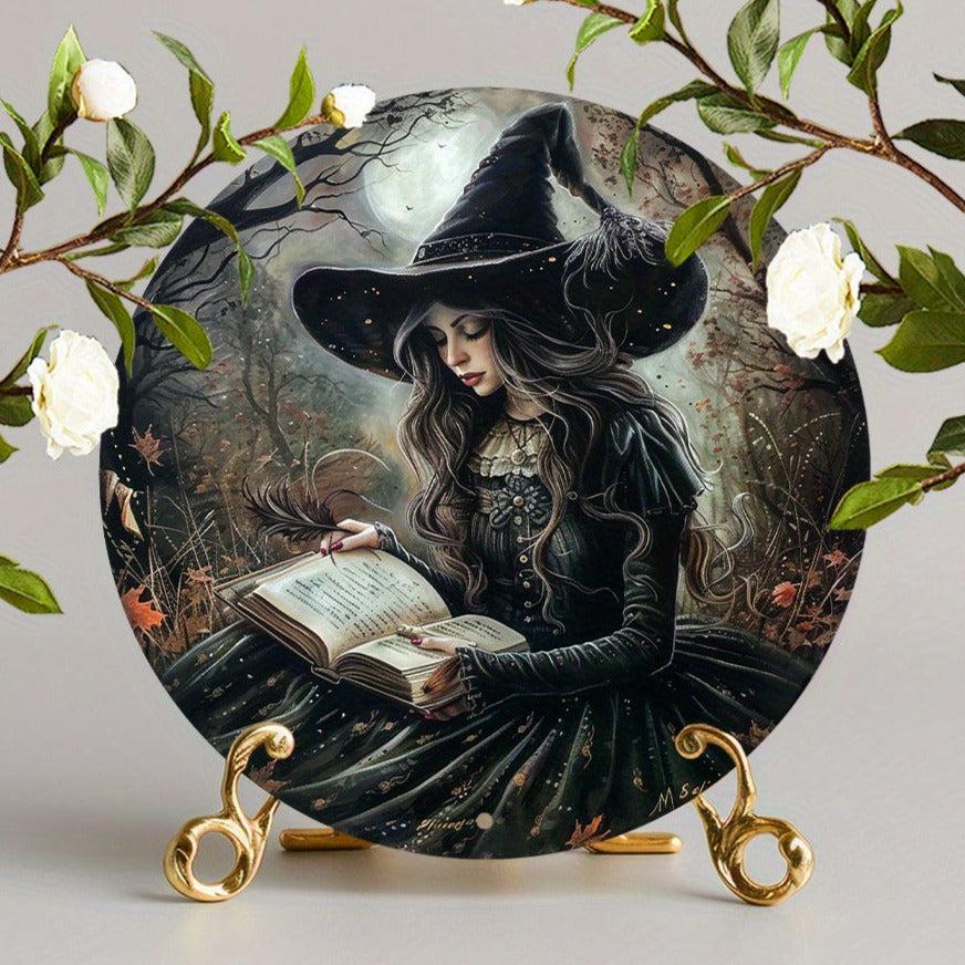 Witch Reading Book Metal Sign Witchy Wall Decor-MoonChildWorld