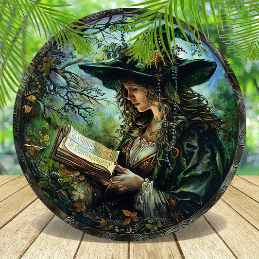 Witch Reading Book Metal Sign Witchy Wall Decor