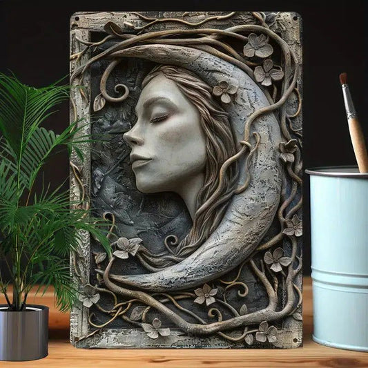 Mystic Goddess Moon Metal Sign Celestial Wall Decor