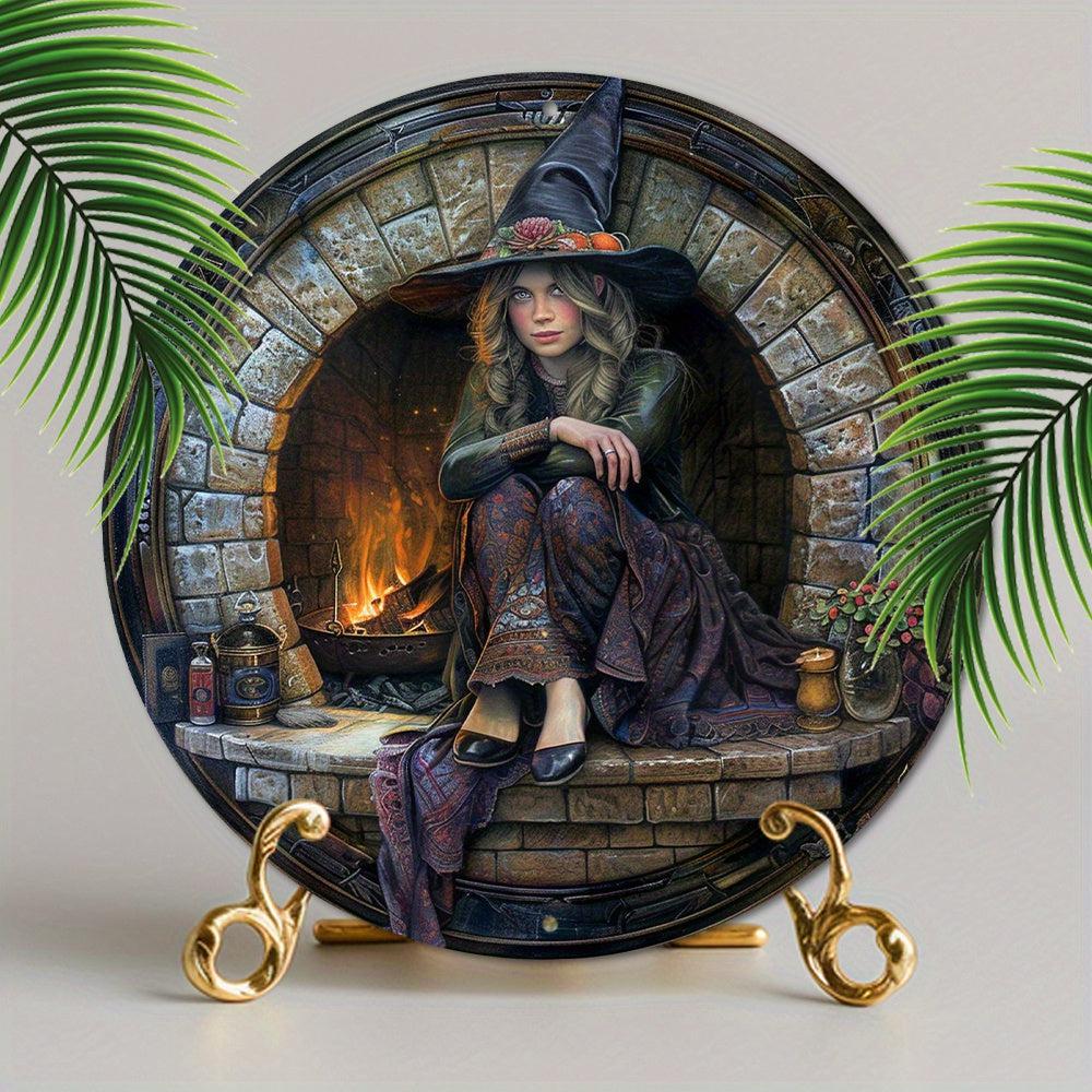 Fireplace and Witch Metal Sign Occult Decor-MoonChildWorld