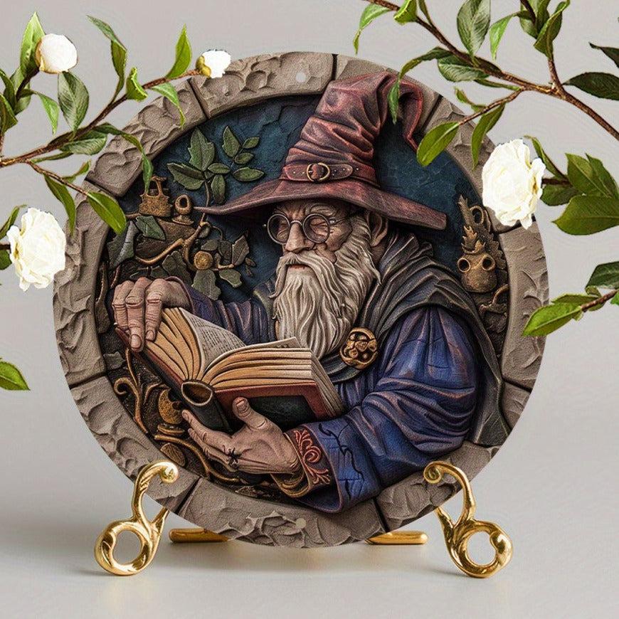 Wizard Reading Book Metal Sign Witchy Decor-MoonChildWorld