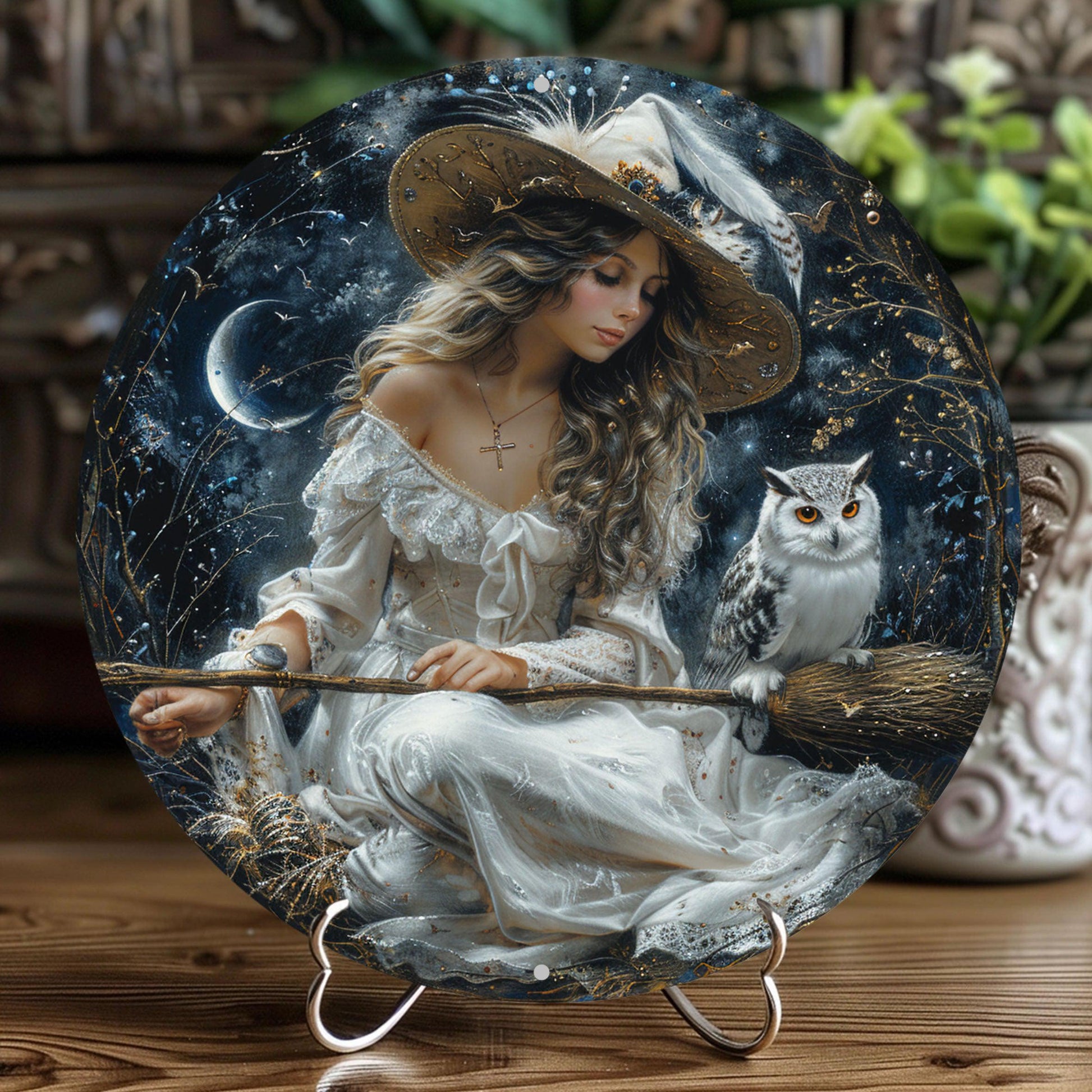 White Owl Witch Metal Sign Witchy Home Decor-MoonChildWorld