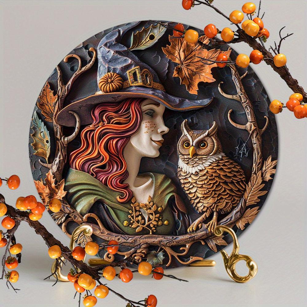 Owl and Witch Metal Sign Mystical Halloween Decor-MoonChildWorld