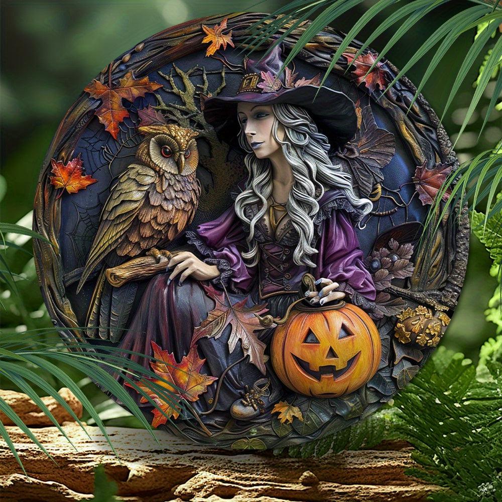 Witch Owl Metal Sign Halloween Decor-MoonChildWorld