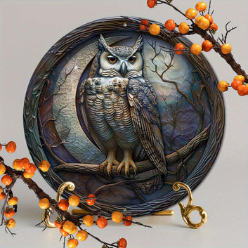 Gothic Owl Metal Sign Mystical Decor