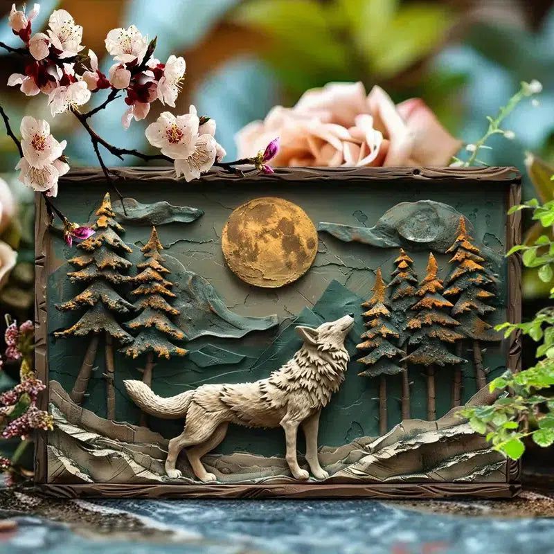 Moon Wolf Wall Art Wolf Metal Sign for Yule Pagan Home Decor-MoonChildWorld