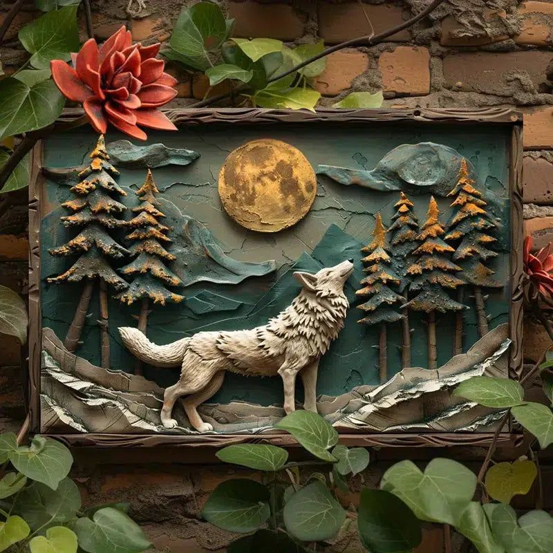 Moon Wolf Wall Art Wolf Metal Sign for Yule Pagan Home Decor-MoonChildWorld