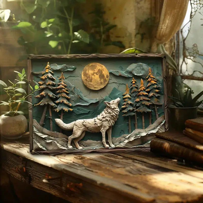 Moon Wolf Wall Art Wolf Metal Sign for Yule Pagan Home Decor-MoonChildWorld