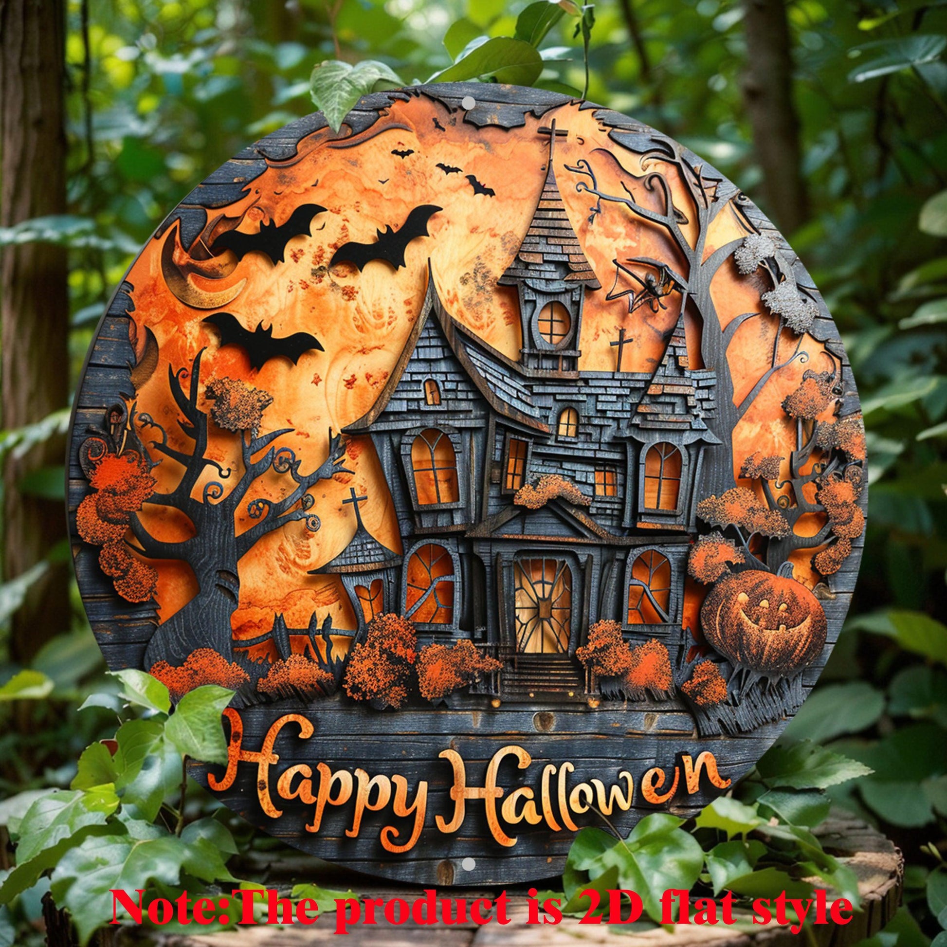 Happy Halloween Wreath Sign Halloween Haunted House Metal Sign-MoonChildWorld