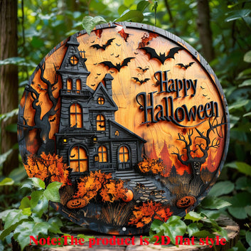 Halloween Haunted House Metal Sign Spooky Decor