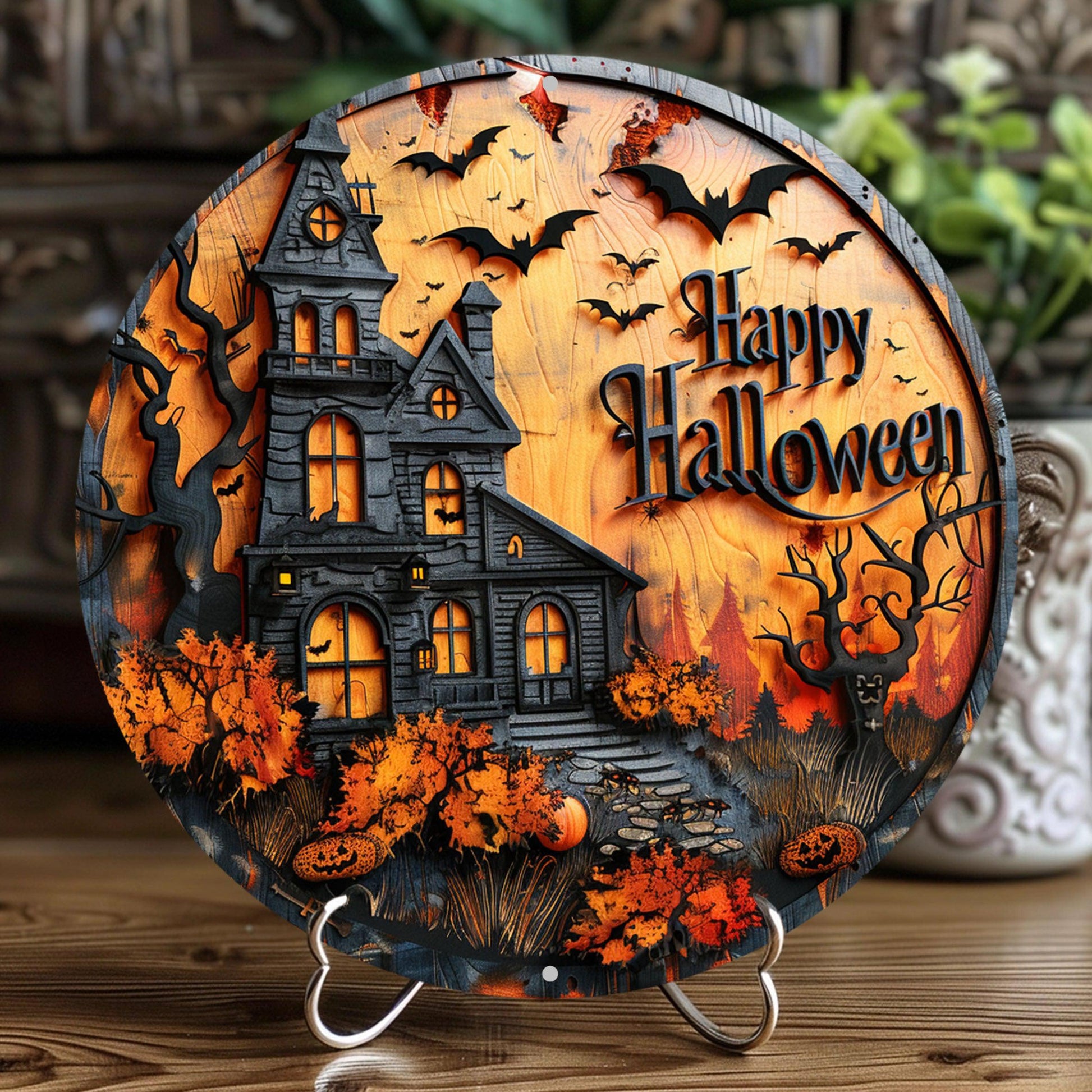 Halloween Haunted House Metal Sign Spooky Decor-MoonChildWorld