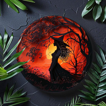 Witch Silhouette Halloween Metal Sign Gothic Decor