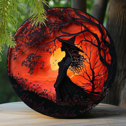 Witch Silhouette Halloween Metal Sign Gothic Decor