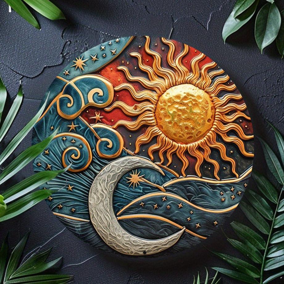 Sun Moon and Stars Metal Sign Celestial Art-MoonChildWorld