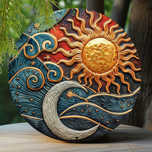 Sun Moon and Stars Metal Sign Celestial Art