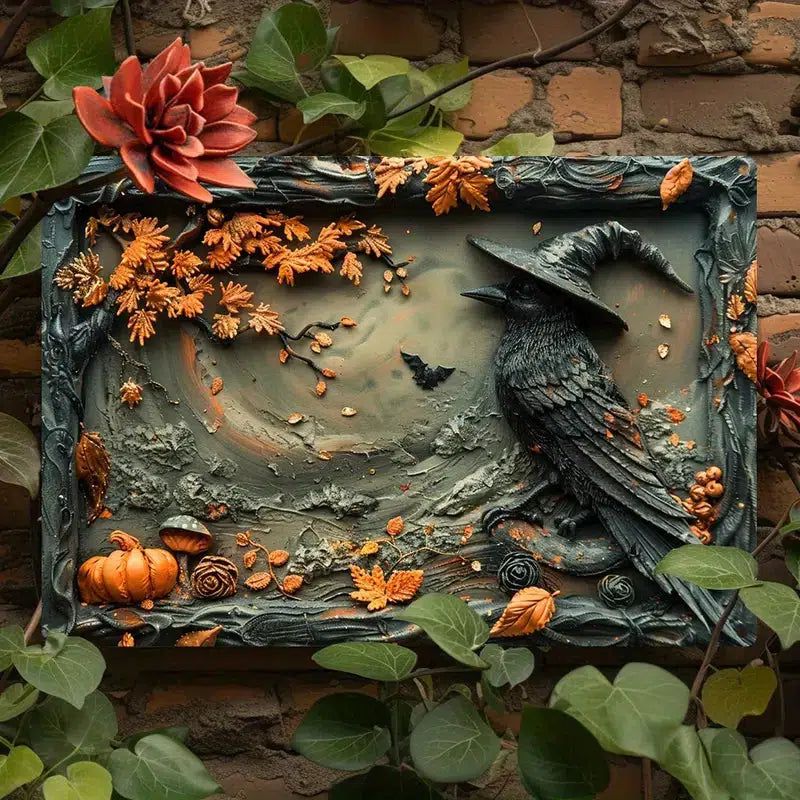 Witchy Raven Wall Art Gothic Raven Metal Sign for Halloween-MoonChildWorld