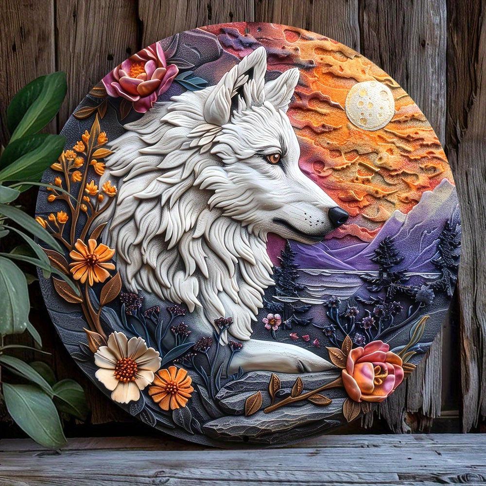 White Wolf Metal Sign Rustic and Wild Decor-MoonChildWorld