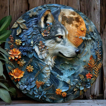 Moon Wolf Metal Sign Spirit Wolf Decor-MoonChildWorld