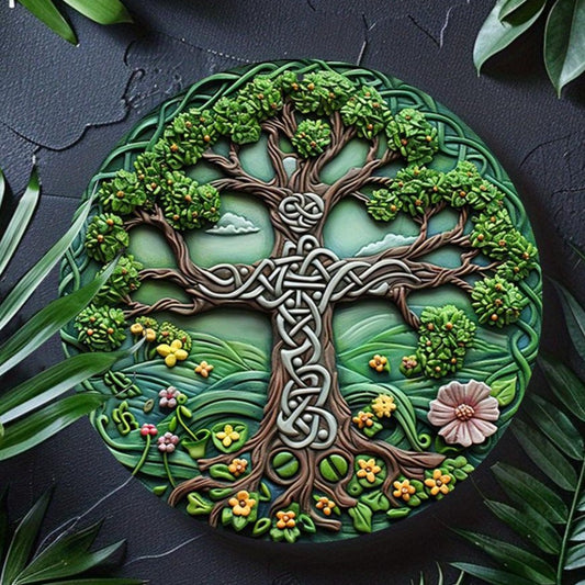 Celtic Tree of Life Metal Sign Irish Cross Wall Art