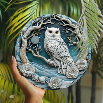 Winter Owl Metal Sign – Enchanting Home Decor