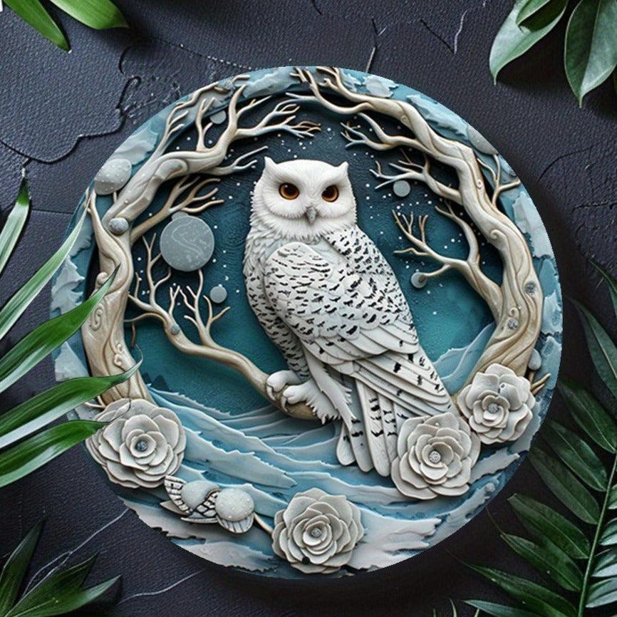 Winter Owl Metal Sign – Enchanting Home Decor-MoonChildWorld