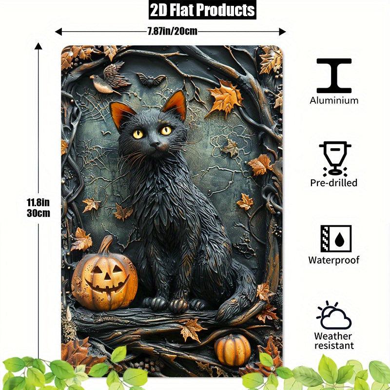 Halloween Black Cat Wall Art Witchy Cat Metal Sign Spooky Home Decor-MoonChildWorld