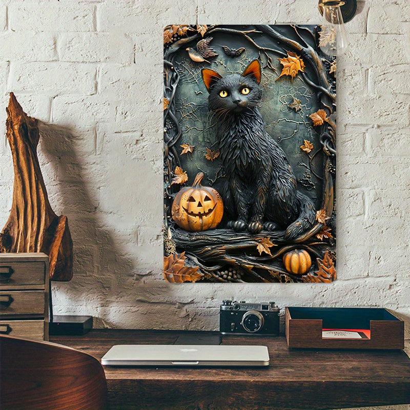 Halloween Black Cat Wall Art Witchy Cat Metal Sign Spooky Home Decor-MoonChildWorld