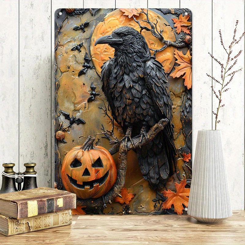 Witchy Raven Metal Sign Spooky Halloween Home Decor Gothic Crow Wall Art-MoonChildWorld