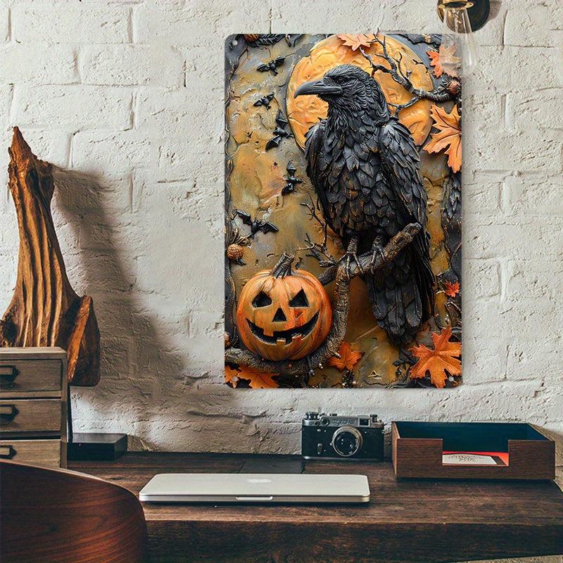 Witchy Raven Metal Sign Spooky Halloween Home Decor Gothic Crow Wall Art-MoonChildWorld