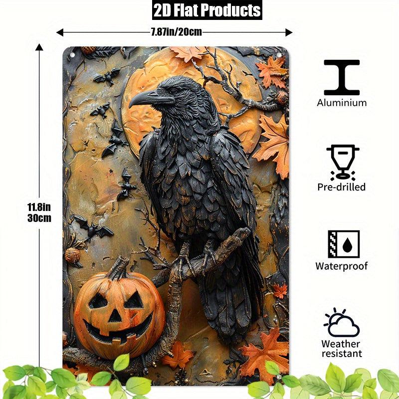 Witchy Raven Metal Sign Spooky Halloween Home Decor Gothic Crow Wall Art-MoonChildWorld