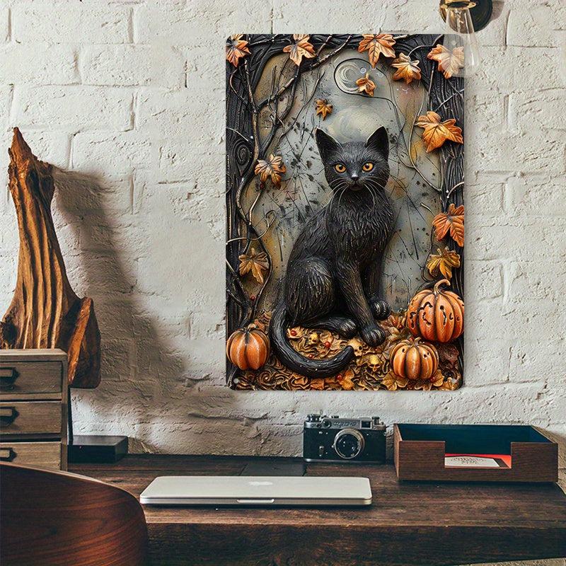 Halloween Black Cat Wall Art Witchy Cat Metal Sign Spooky Home Decor-MoonChildWorld