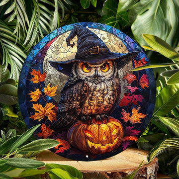 Spirit Owl Halloween Wreath Witchy Owl Metal Sign-MoonChildWorld