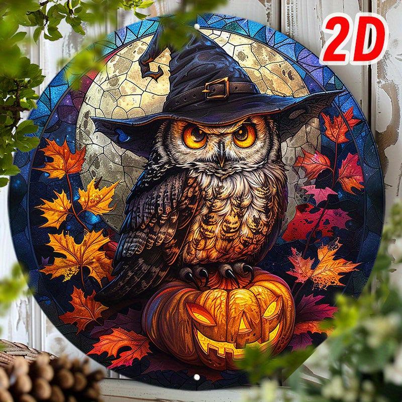 Spirit Owl Halloween Wreath Witchy Owl Metal Sign-MoonChildWorld