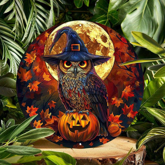 Halloween Owl Metal Sign Spooky Home Decor