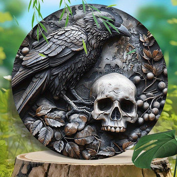 Skull Crow Metal Sign Dark Raven Gothic Home Decor