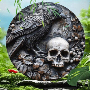 Skull Crow Metal Sign Dark Raven Gothic Home Decor-MoonChildWorld