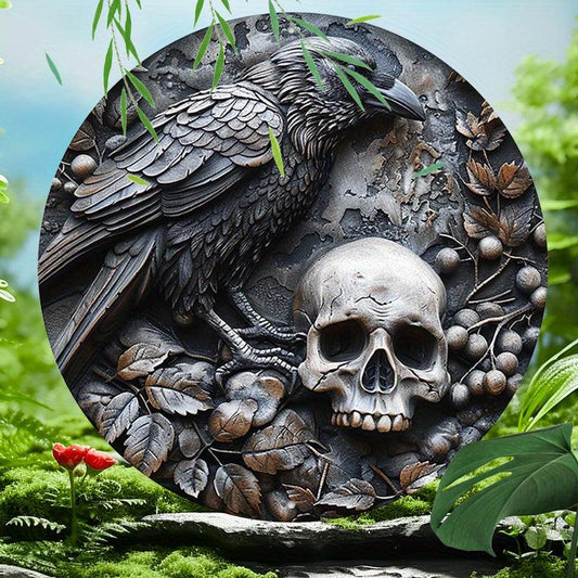 Skull Crow Metal Sign Dark Raven Gothic Home Decor