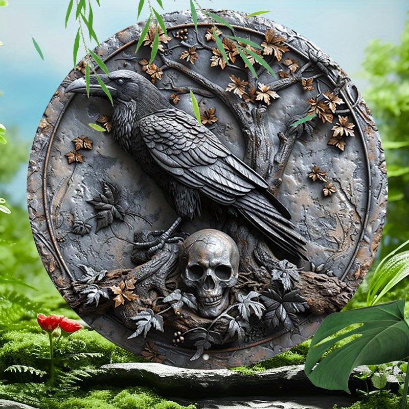 Skull Crow Metal Sign Raven Gothic Home Decor-MoonChildWorld