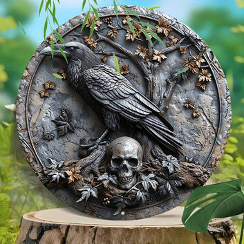 Skull Crow Metal Sign Raven Gothic Home Decor